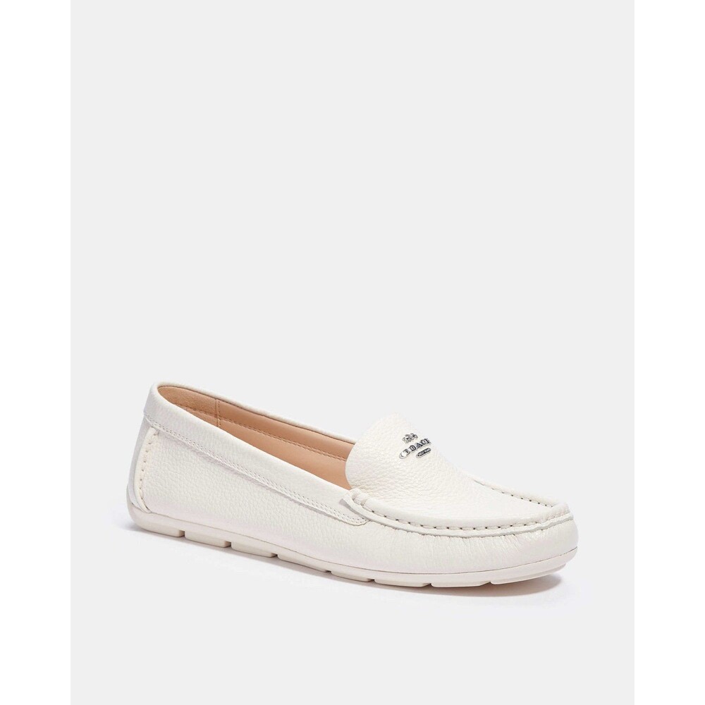 Coach White Pebbled Leather Driving Loafers